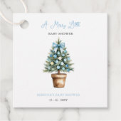 Étiquettes Cadeau Arbre de Noël en Bow bleu Joyeux petit Baby shower (Devant)