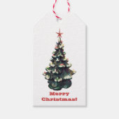 Étiquettes-cadeau Arbre de Noël en céramique rétro (Devant)