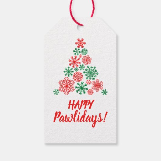 Étiquettes-cadeau Arbre de Noël en flocons de neige empreintes de pa (Dos)