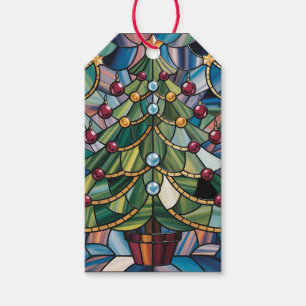 Étiquettes-cadeau Arbre de Noël en verre coloré de style Tiffany