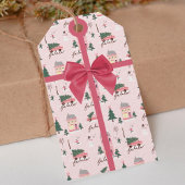 Étiquettes-cadeau Arbre de Noël et ville rose Retro Van Pink Bow