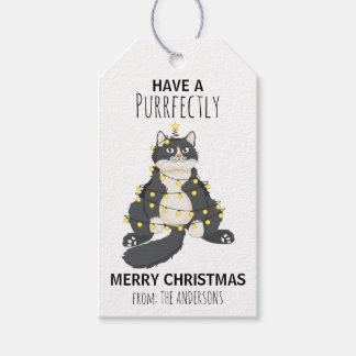 Étiquettes-cadeau Arbre de Noël Festif et Drôle pour Chat, Dessin An
