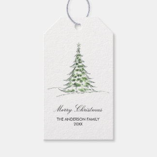 Étiquettes-cadeau Arbre de Noël Joyeux Noël à l'aquarelle botanique