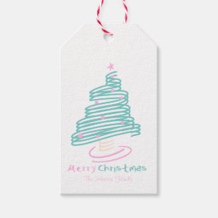 Étiquettes Cadeau Arbre de Noël Mignon Rose Turquo