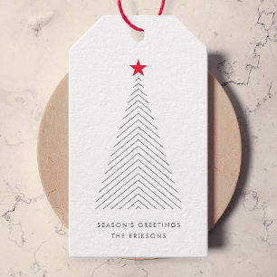 Étiquettes-cadeau Arbre de Noël minimal Red Star Clean Simple