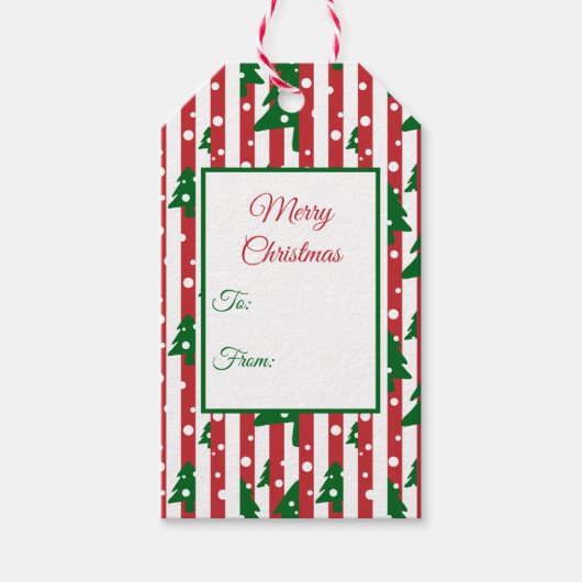 Étiquettes-cadeau Arbre de Noël moderne motif rouge vert rayé (Devant)