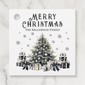 Étiquettes Cadeau Arbre de Noël noir blanc élégant (Devant)
