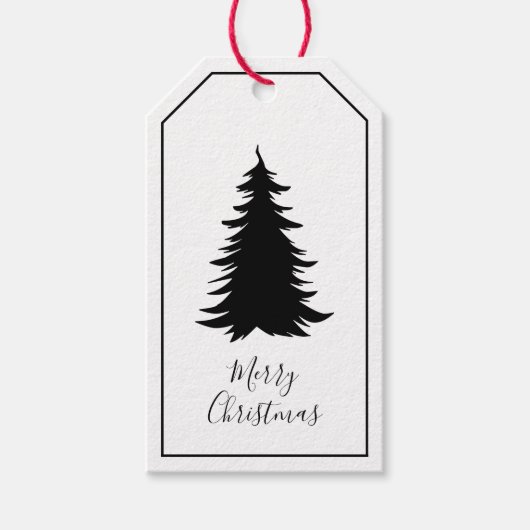 Étiquettes-cadeau Arbre de Noël noir et blanc (Devant)