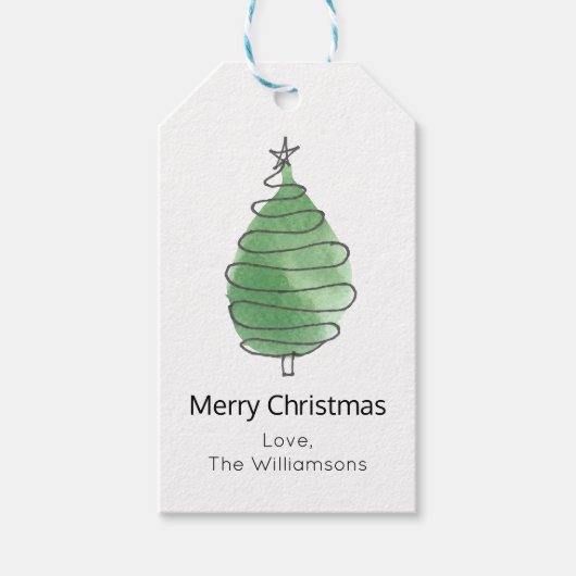 Étiquettes-cadeau Arbre de Noël Nom de famille (Devant)