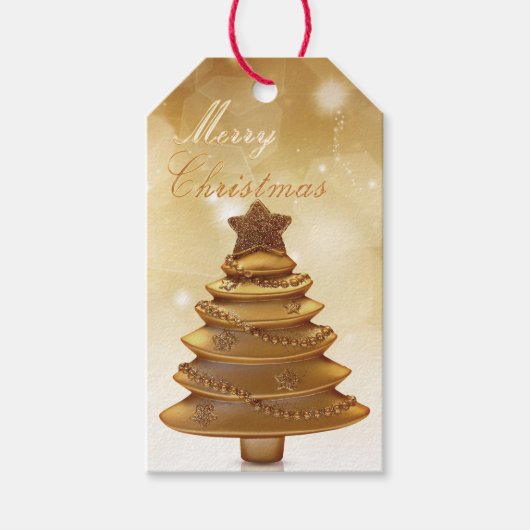 Étiquettes-cadeau Arbre de Noël Or élégant (Devant)