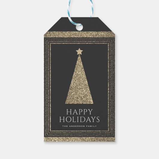 Étiquettes-cadeau Arbre de Noël Parties scintillant en or de charbon (Dos)