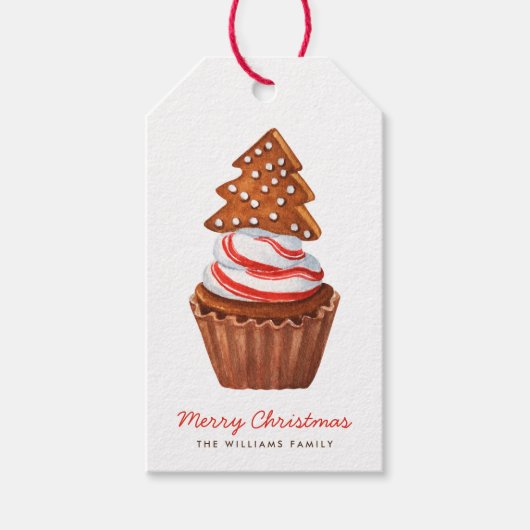 Étiquettes-cadeau Arbre de Noël & Peppermenthe Cupcake (Devant)