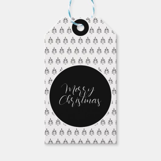 Étiquettes-cadeau Arbre de Noël personnalisé noir et blanc (Devant)