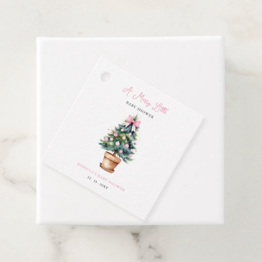 Étiquettes Cadeau Arbre de Noël Pink Bow Joyeux petit Baby shower (En situation)