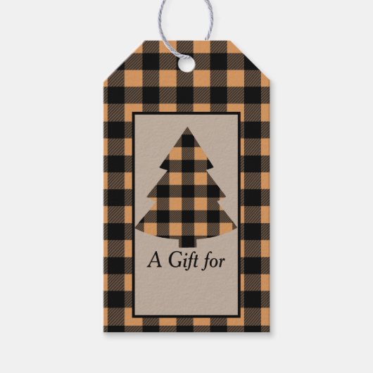 Étiquettes-cadeau Arbre de Noël Plaid Buffalo Or (Devant)