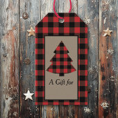 Étiquettes-cadeau Arbre de Noël Plaid Buffalo Rouge