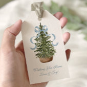 Étiquettes-cadeau Arbre de Noël Preppy Bow Bleu Noël