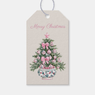 Étiquettes-cadeau Arbre de Noël Preppy Rose et Green Chinoiserie