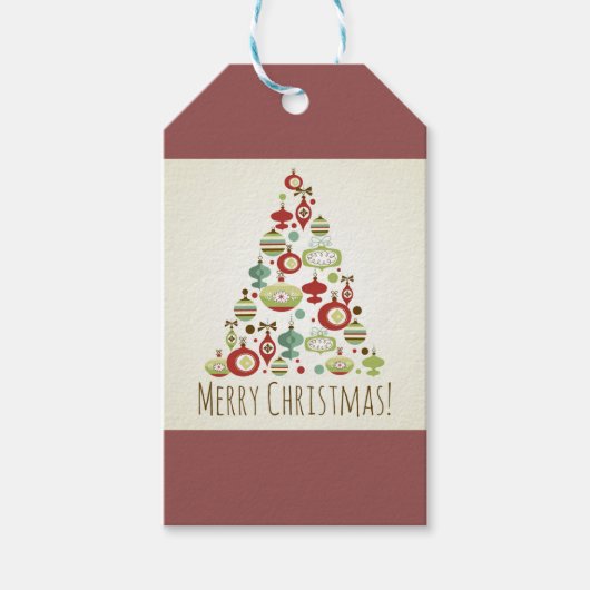 Étiquettes-cadeau Arbre de Noël rétro (Devant)