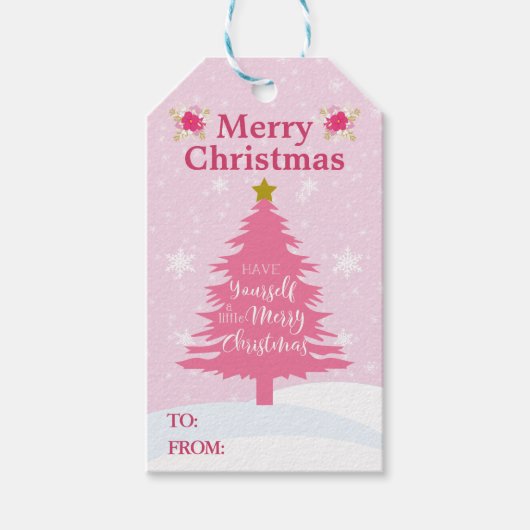 Étiquettes-cadeau Arbre de Noël rose Festif (Devant)