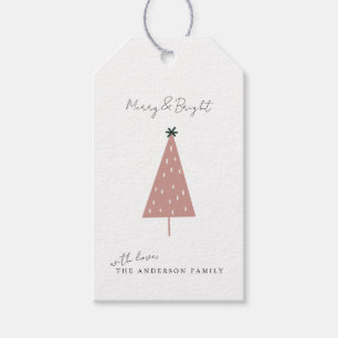 Étiquettes-cadeau Arbre de Noël Rose Minimaliste Amusant pour les Fê