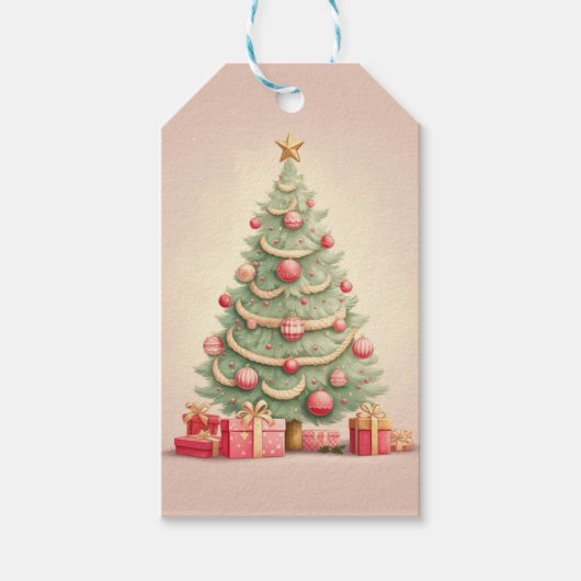 Étiquettes-cadeau Arbre de Noël rose personnalisable (Devant)