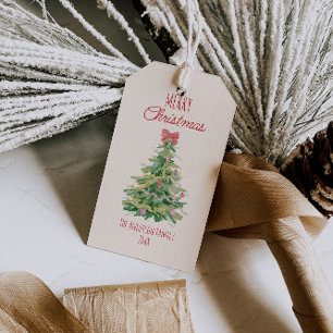 Étiquettes-cadeau Arbre de Noël rouge rétro vert irky coloré