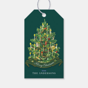 Étiquettes-cadeau Arbre de Noël Vintage Vert Simple Personnalisé