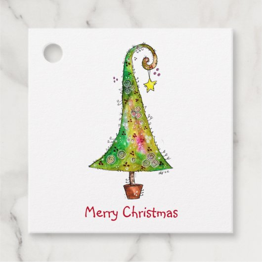 Étiquettes Cadeau Arbre de Noël Whimsical (Devant)