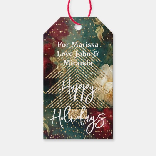 Étiquettes-cadeau Arbre de Parties scintillant en or blanc rouge (Devant)