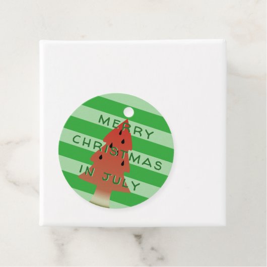 Étiquettes Cadeau Arbre de pastèque Noël en juillet Vert rayé (En situation)