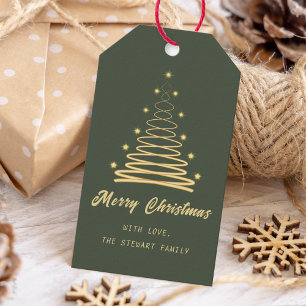 Étiquettes-cadeau Arbre Joyeux Noël Forêt moderne Green Holiday