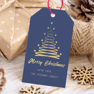 Étiquettes-cadeau Arbre Joyeux Noël Marine Blue Holiday