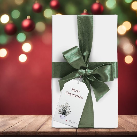 Étiquettes-cadeau Arbre rustique Joyeux Noël Aquarelle