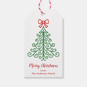 Étiquettes-cadeau Arbre simple avec bow Noël moderne