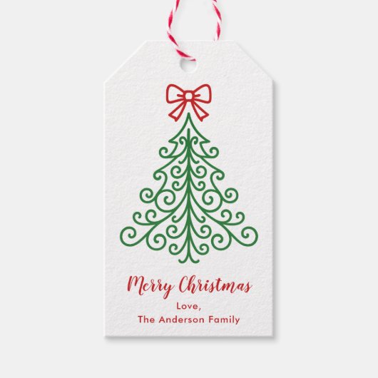 Étiquettes-cadeau Arbre simple avec bow Noël moderne (Devant)