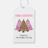 Étiquettes-cadeau Arbres de Noël Empreintes de léopard roses (Devant)