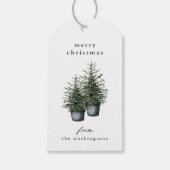 Étiquettes-cadeau Arbres de Noël en pot peints à la main pour les Fê (Devant)