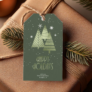 Étiquettes-cadeau Arbres de Noël et flocons de neige Green ID863