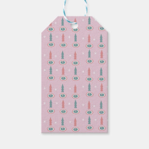 Étiquettes-cadeau Arbres de Noël Flocons de neige Rose Vert