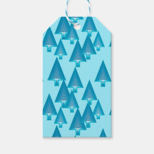Étiquettes-cadeau Arbres de Noël métalliques modernes - bleu ciel
