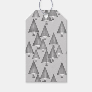 Étiquettes-cadeau Arbres de Noël métalliques modernes - gris argenté