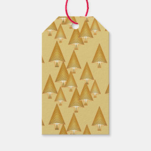Étiquettes-cadeau Arbres de Noël métalliques modernes - or jaune