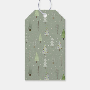 Étiquettes-cadeau Arbres de Noël modernes Motif Sage Green