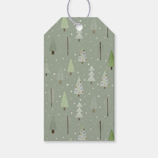 Étiquettes-cadeau Arbres de Noël modernes Motif Sage Green (Devant)