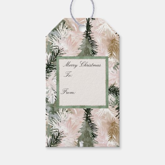 Étiquettes-cadeau Arbres de Noël Vert Rose Chic (Devant)