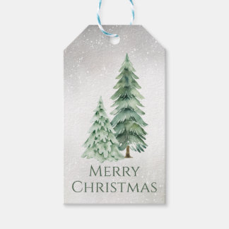 Étiquettes-cadeau Arbres de Noël verts éternels à l'aquarelle sur fo