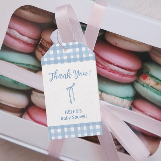 Étiquettes-cadeau Arc bleu plaid simple garçon baby shower