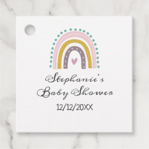 Étiquettes Cadeau Arc-en-ciel, Bohème, Rose, Turquoise, Baby Shower 