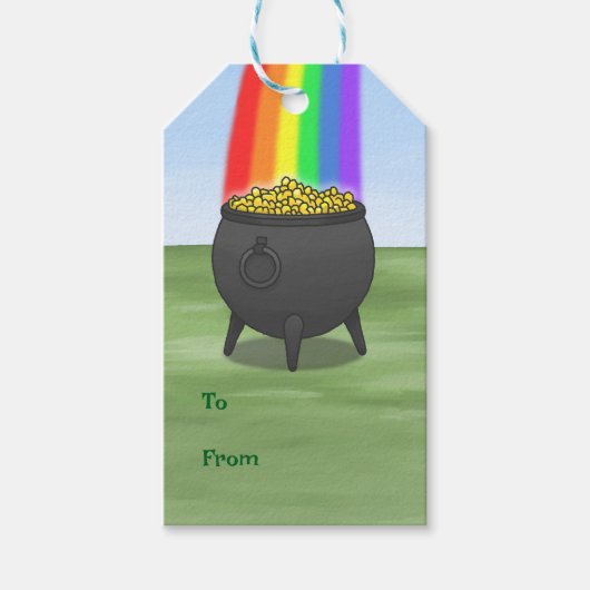 Étiquettes-cadeau Arc-en-ciel et pot plein d'or (Devant)